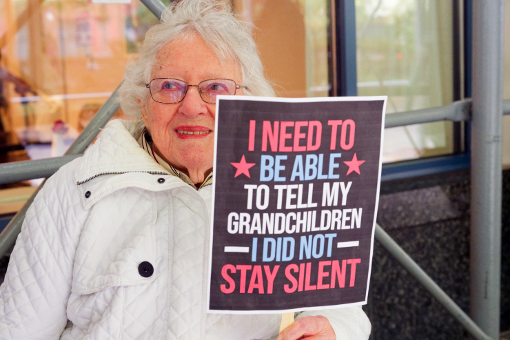 Myra Gorin provides a grandparent’s point of view about what is happening to the country. Photo: Carl Glassman/Tribeca Trib